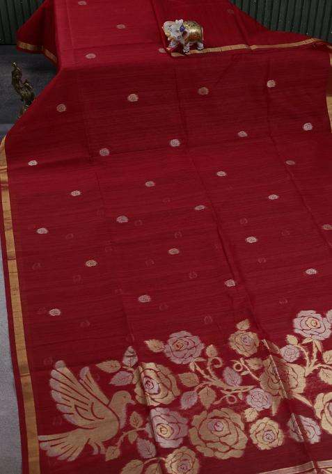 Red Bhagalpuri Tussar Saree With Traditional Woven Design For Women