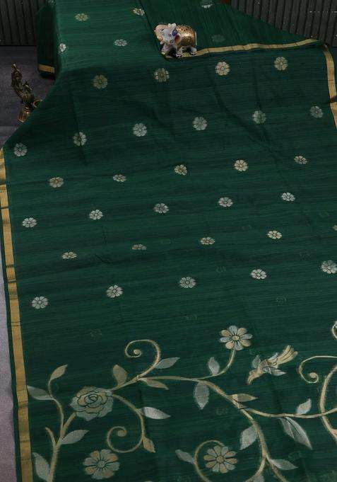 Green Bhagalpuri Tussar Saree With Traditional Woven Design For Women