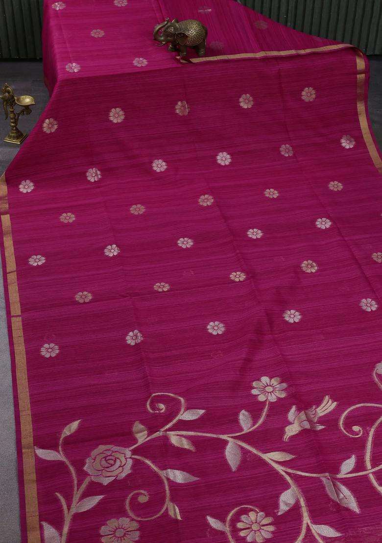 Pink Bhagalpuri Tussar Saree With Traditional Woven Design For Women - Indya