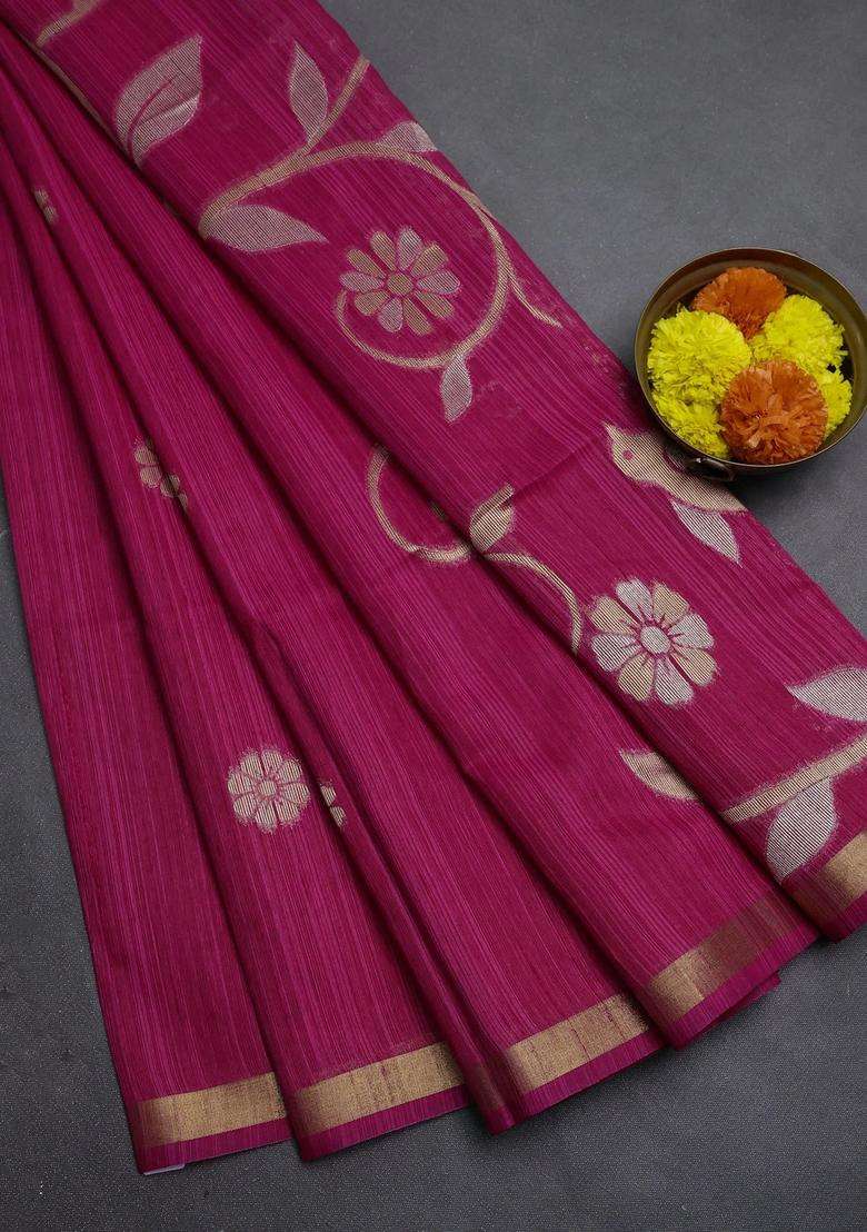 Pink Bhagalpuri Tussar Saree With Traditional Woven Design For Women - Indya
