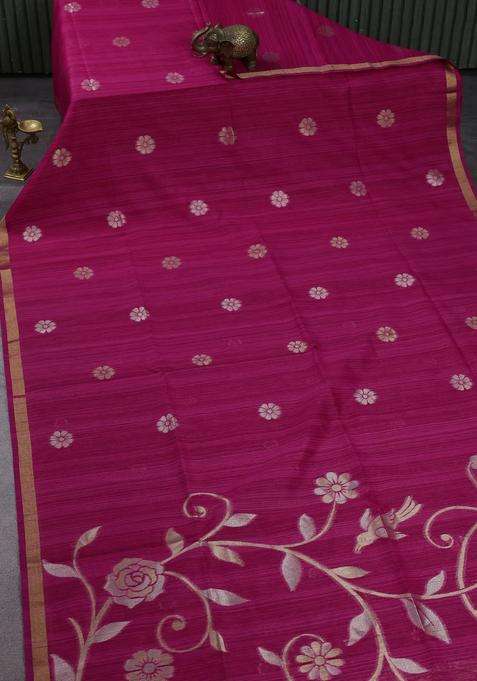 Pink Bhagalpuri Tussar Saree With Traditional Woven Design For Women