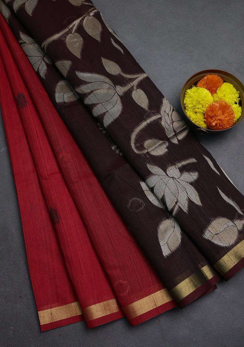 Red Maroon Bhagalpuri Tussar Saree With Traditional Woven Design For Women - Indya