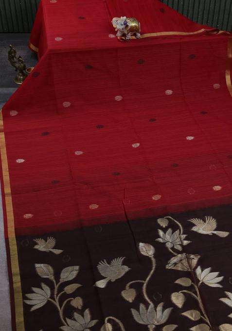 Red Maroon Bhagalpuri Tussar Saree With Traditional Woven Design For Women