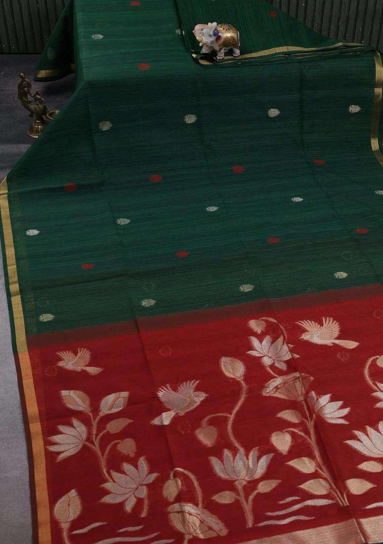 Green Maroon Bhagalpuri Tussar Saree With Traditional Woven Design For Women - Indya