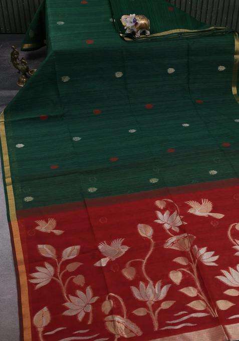 Green Maroon Bhagalpuri Tussar Saree With Traditional Woven Design For Women