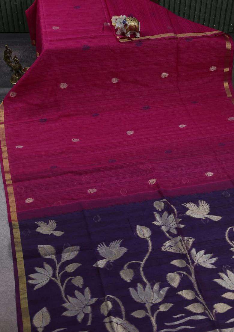 Pink Purple Bhagalpuri Tussar Saree With Traditional Woven Design For Women - Indya