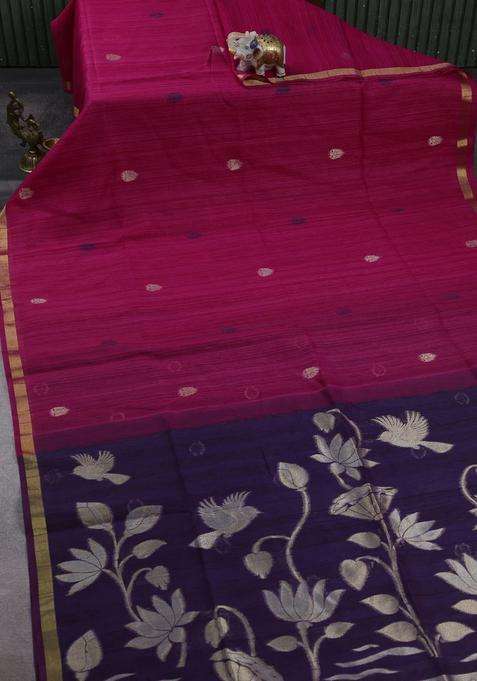 Pink Purple Bhagalpuri Tussar Saree With Traditional Woven Design For Women