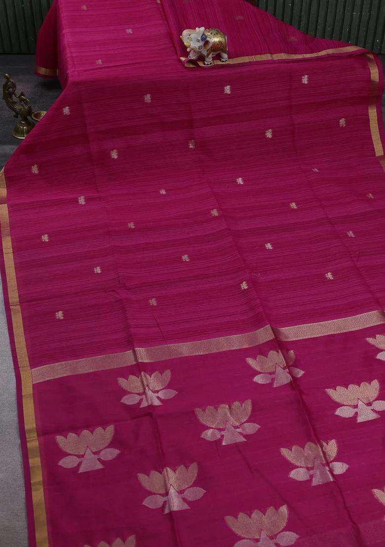 Pink Bhagalpuri Tussar Saree With Traditional Woven Design For Women - Indya