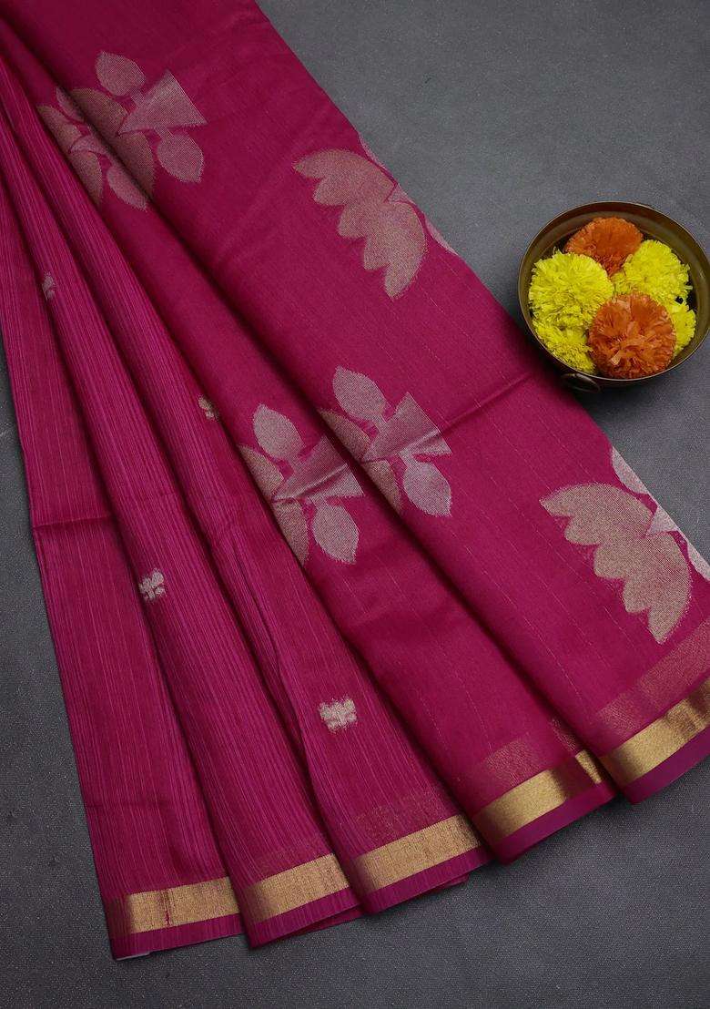 Pink Bhagalpuri Tussar Saree With Traditional Woven Design For Women - Indya
