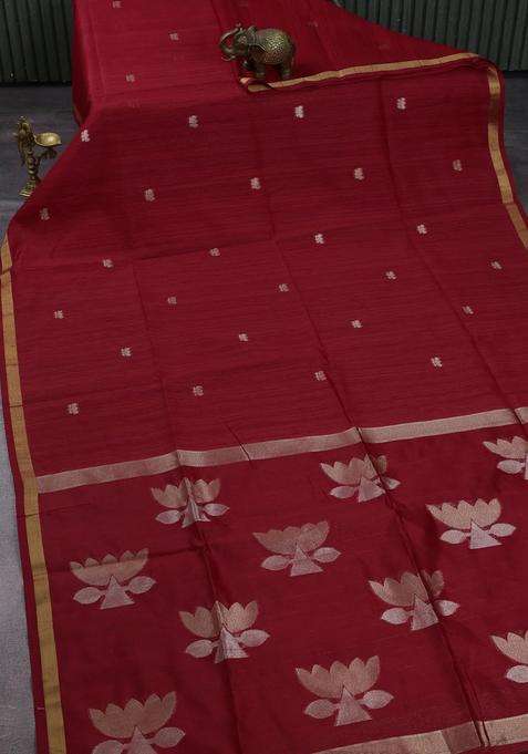 Red Bhagalpuri Tussar Saree With Traditional Woven Design For Women