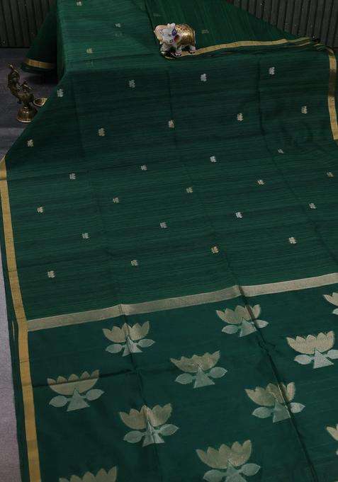 Green Bhagalpuri Tussar Saree With Traditional Woven Design For Women
