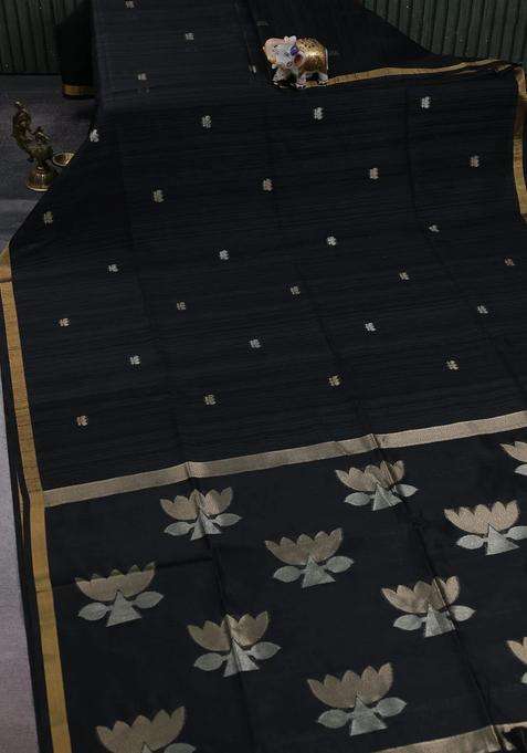Black Bhagalpuri Tussar Saree With Traditional Woven Design For Women