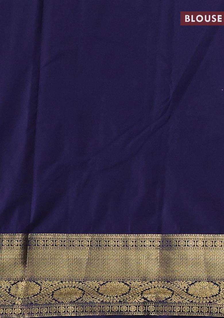 Beige Blue Bangalori Silk Buttas Saree With Buttas And Brocade Design For Women - Indya