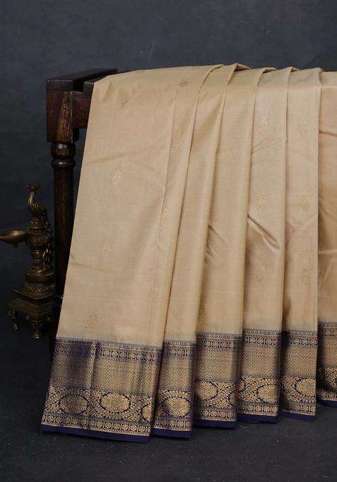 Beige Blue Bangalori Silk Buttas Saree With Buttas And Brocade Design For Women