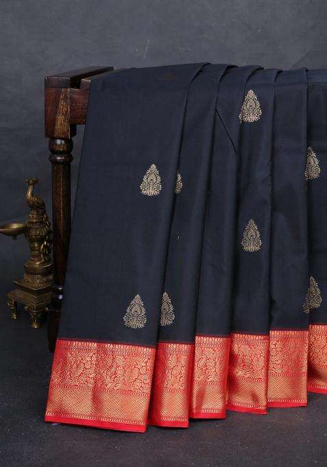 Black Red Bangalori Silk Buttas Saree With Buttas And Brocade Design For Women