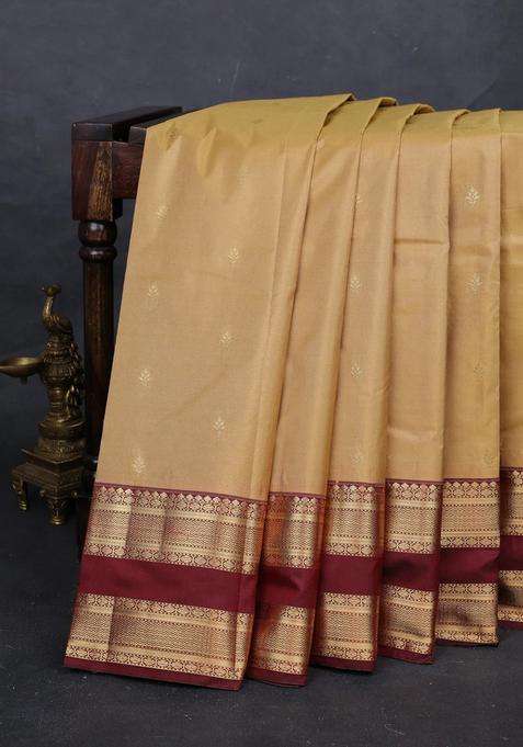 Beige Maroon Bangalori Silk Buttas Saree With Buttas And Brocade Design For Women
