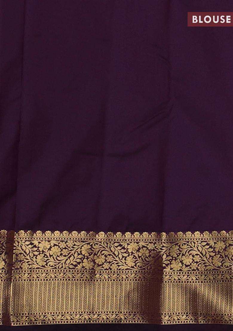 Yelllow Purple Bangalori Silk Buttas Saree With Buttas And Brocade Design For Women - Indya