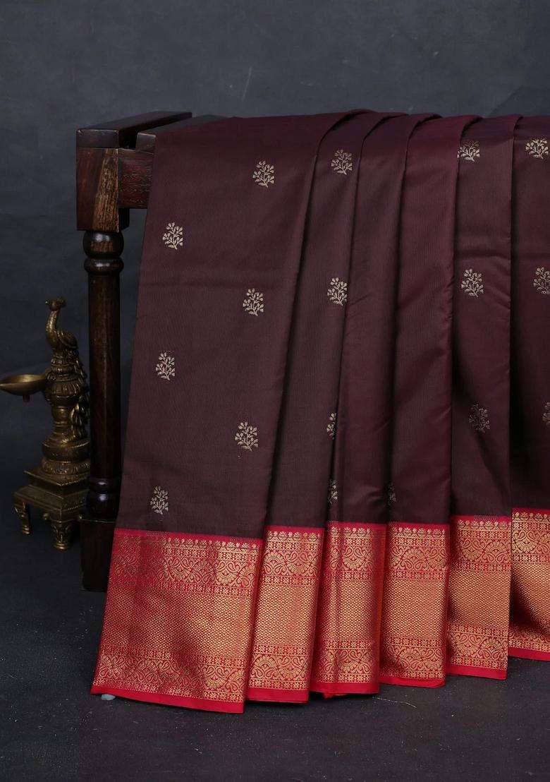 Coffee Brown Pink Bangalori Silk Buttas Saree With Buttas And Brocade Design For Women - Indya