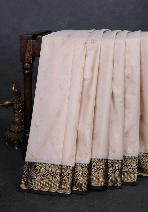 Beige Black Bangalori Silk Buttas Saree With Buttas And Brocade Design For Women