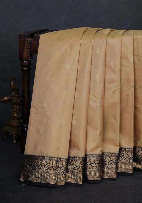 Beige Black Bangalori Silk Buttas Saree With Buttas And Brocade Design For Women