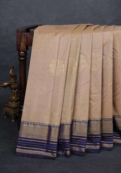 Beige Blue Bangalori Silk Buttas Saree With Buttas And Brocade Design For Women