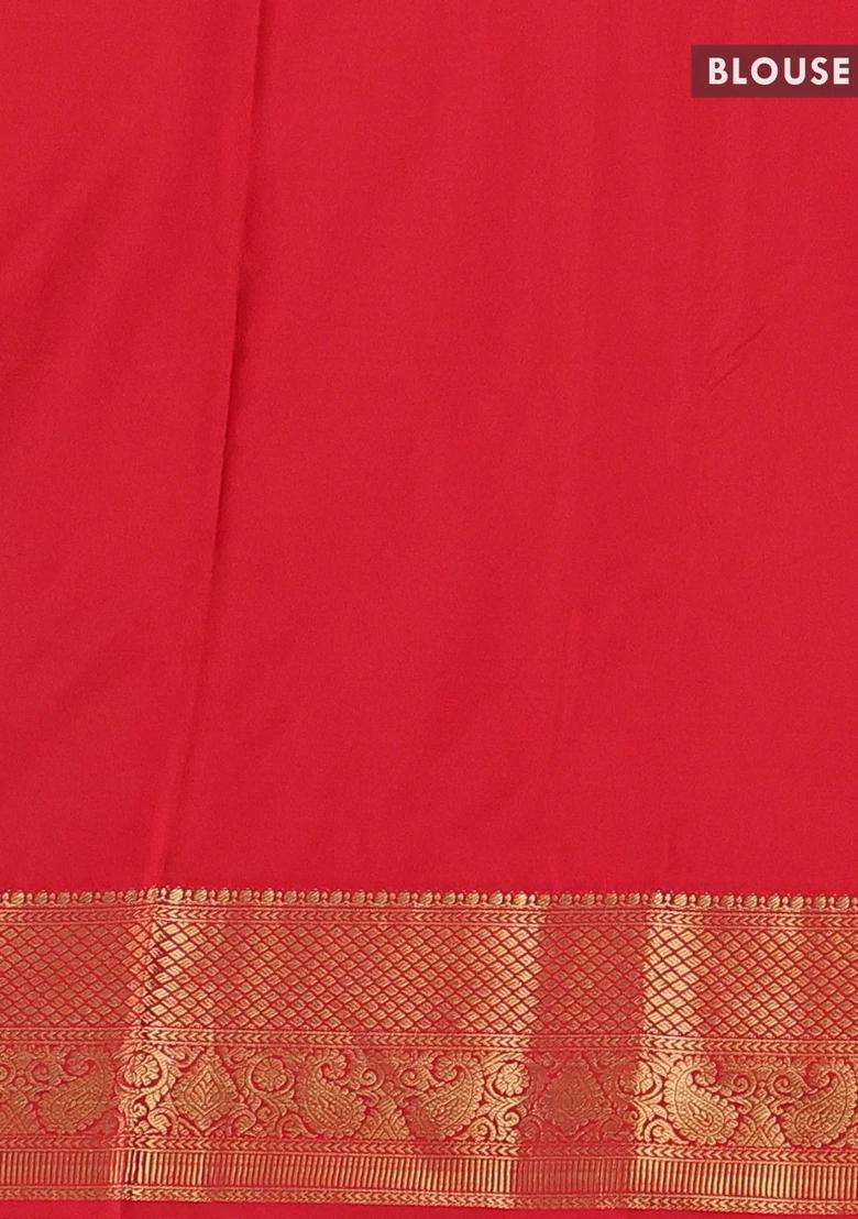Beige Red Bangalori Silk Buttas Saree With Buttas And Brocade Design For Women - Indya