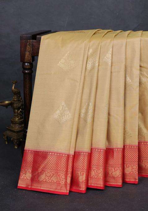 Beige Red Bangalori Silk Buttas Saree With Buttas And Brocade Design For Women