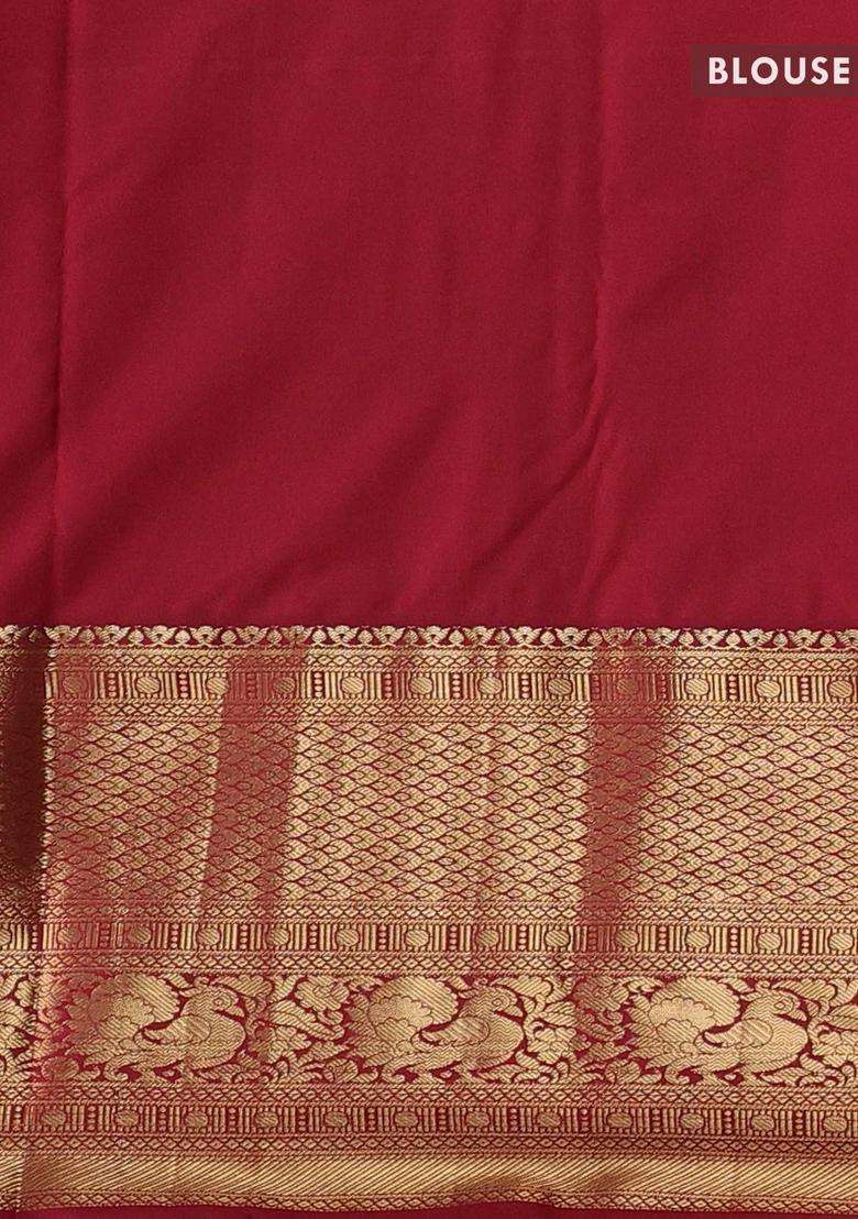 Beige Maroon Bangalori Silk Buttas Saree With Buttas And Brocade Design For Women - Indya
