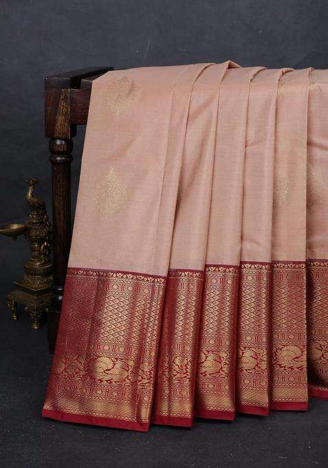 Beige Maroon Bangalori Silk Buttas Saree With Buttas And Brocade Design For Women