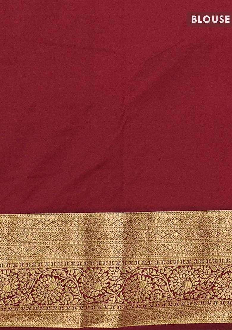 Beige Maroon Bangalori Silk Buttas Saree With Buttas And Brocade Design For Women - Indya