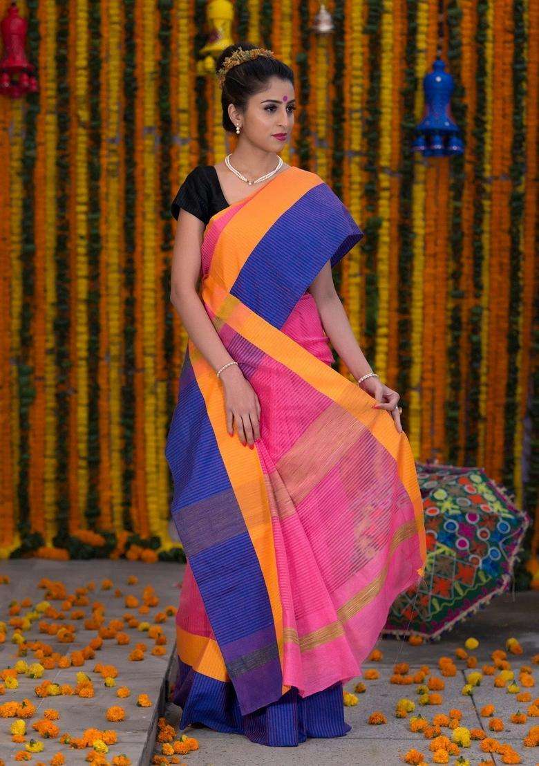 Pink Pure Kota Cotton Saree With Broad Border With Traditional Woven Design For Women - Indya