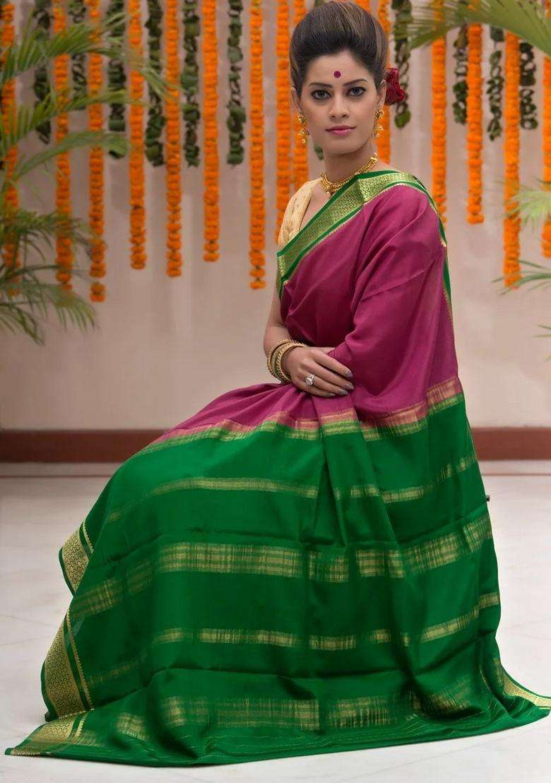 Crimson Pink Pure Crepe Silk Saree With Traditional Woven Design For Women - Indya