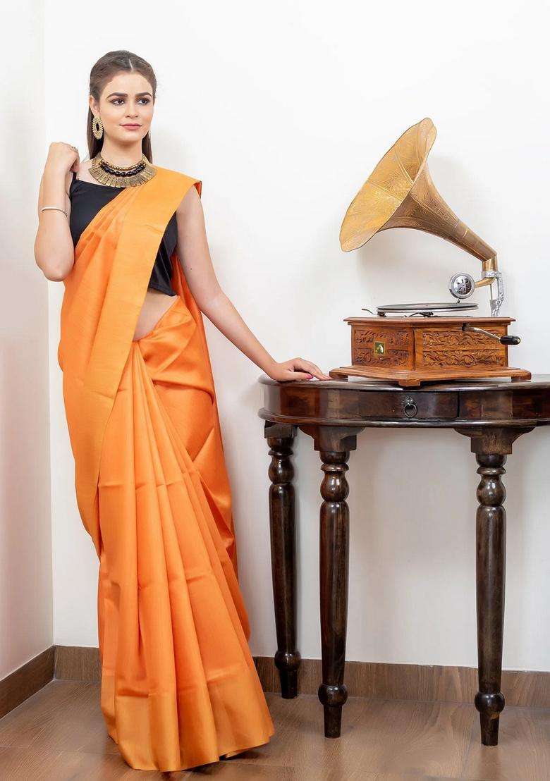 Orange With Golden Border Pure Muga Silk Saree With Traditional Woven Design For Women - Indya