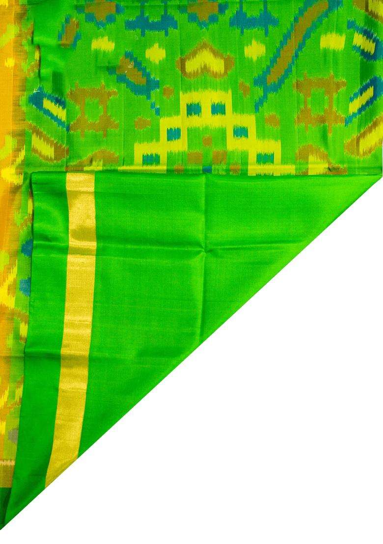 Mustard Yellow And Green Pure Kanchipuram Silk Saree With Traditional Woven Design For Women - Indya