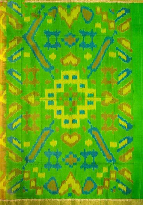 Mustard Yellow And Green Pure Kanchipuram Silk Saree With Traditional Woven Design For Women