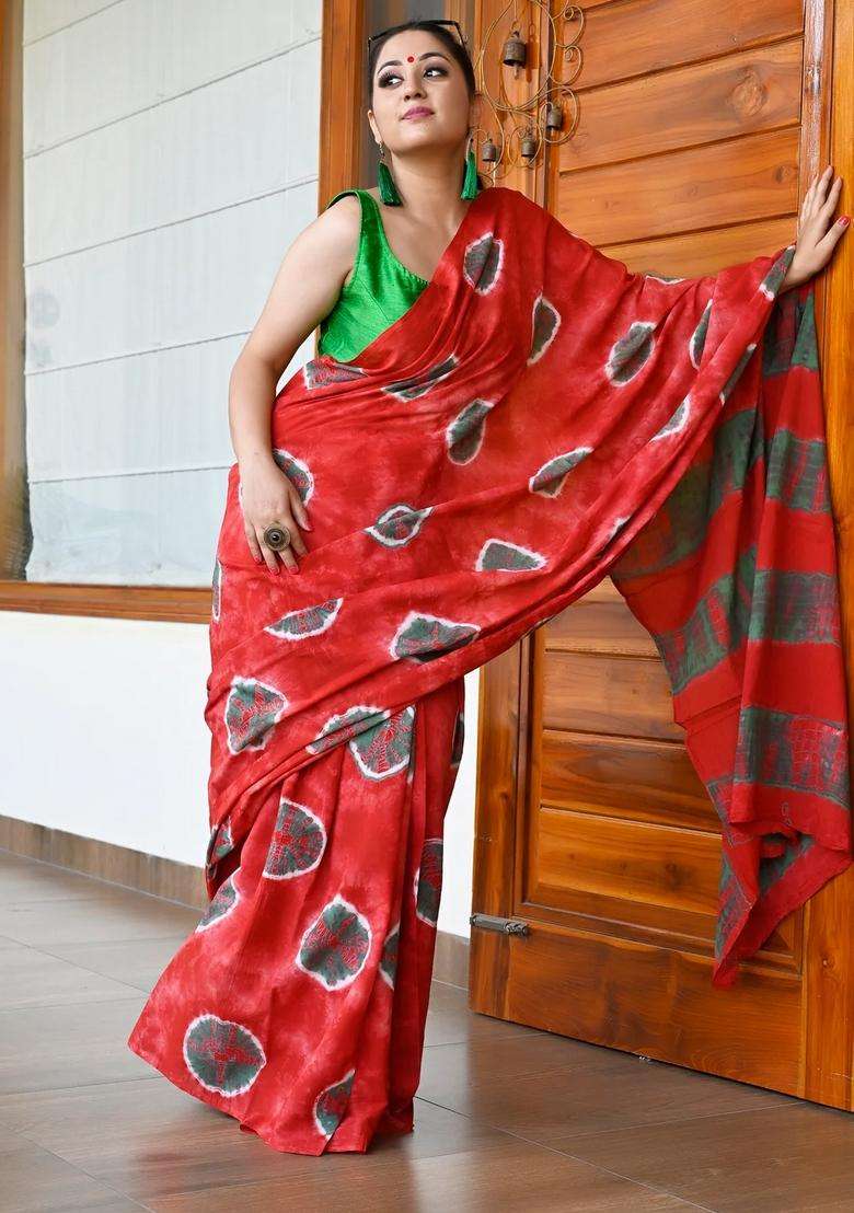 Red Pure Cotton Sarees With Traditional Woven Design For Women - Indya