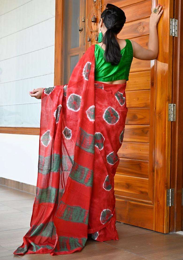 Red Pure Cotton Sarees With Traditional Woven Design For Women - Indya