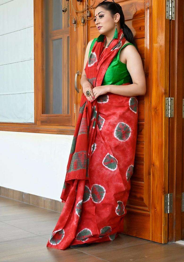 Red Pure Cotton Sarees With Traditional Woven Design For Women - Indya