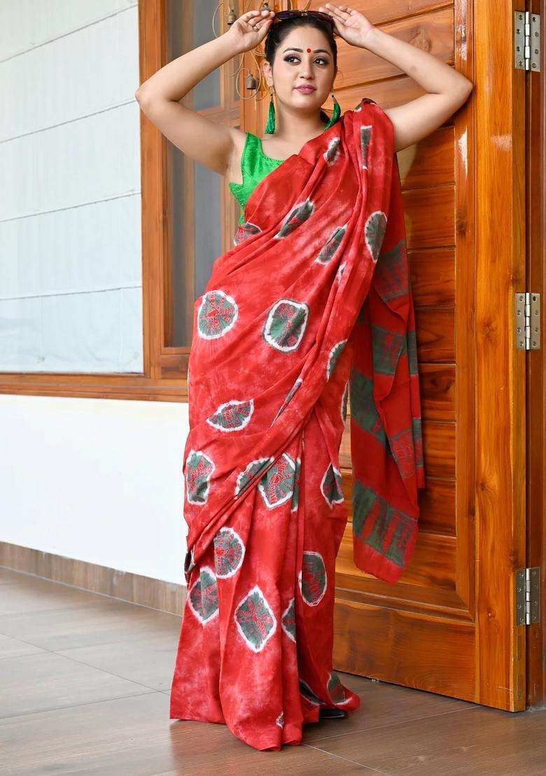 Red Pure Cotton Sarees With Traditional Woven Design For Women - Indya