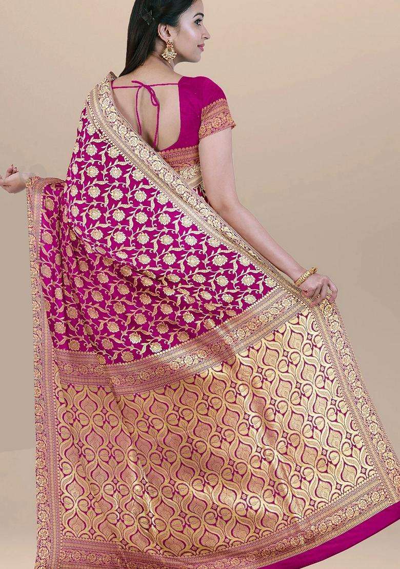 Hot Pink Patola Pattern With Zari Pallu Silk Saree With Traditional Woven Design For Women - Indya