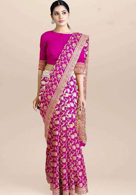 Hot Pink Patola Pattern With Zari Pallu Silk Saree With Traditional Woven Design For Women