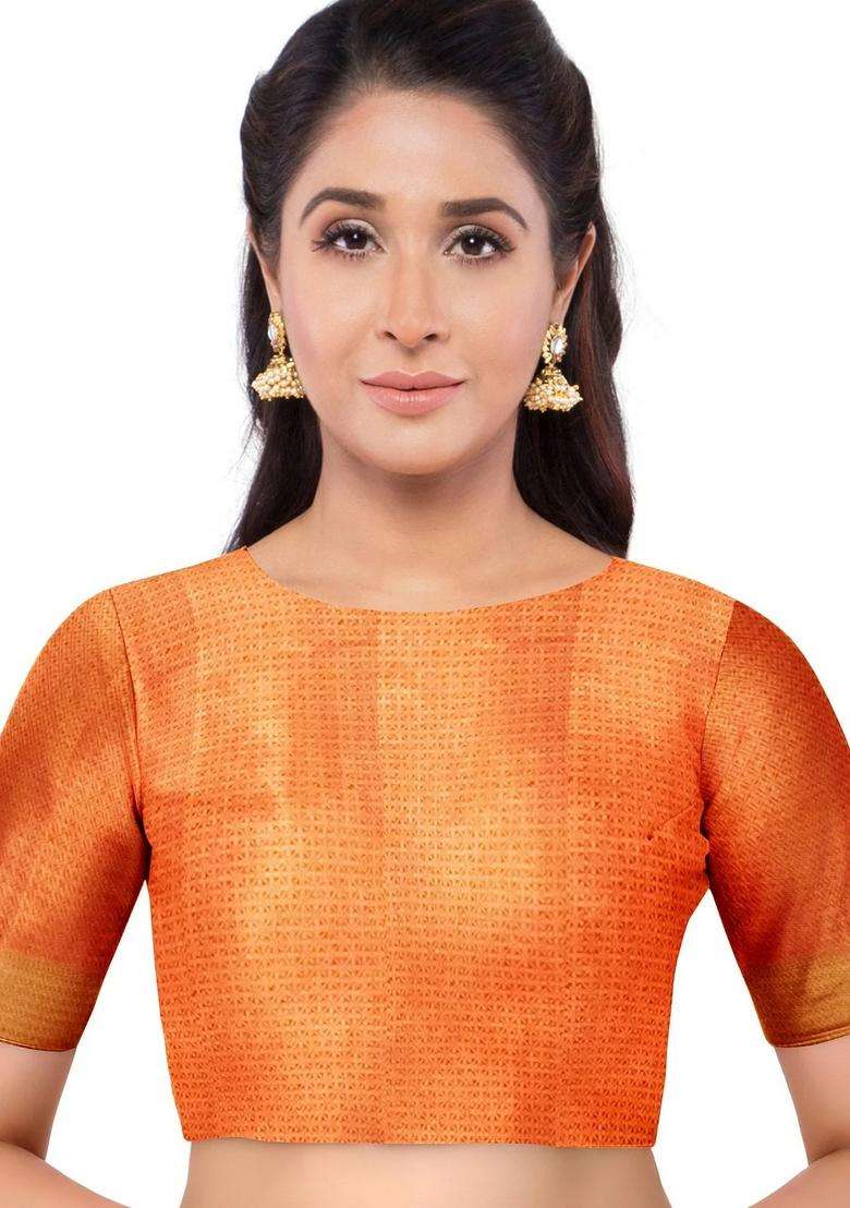 Reddish Orange Color Banarasi Silk Saree With Small Dots Border And Pallu With Traditional Woven Design For Women - Indya