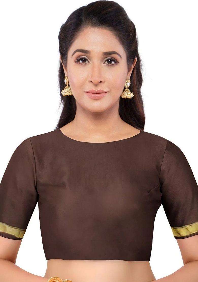 Brown Color Chanderi Printed Silk Cotton Saree For Women - Indya