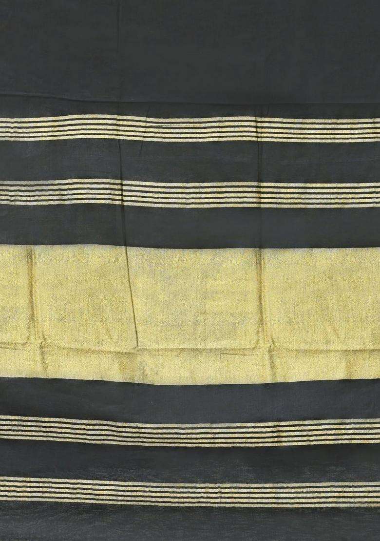 Black Color Pure Cotton Solid Maheshwari Handloom Saree With Traditional Woven Design For Women - Indya