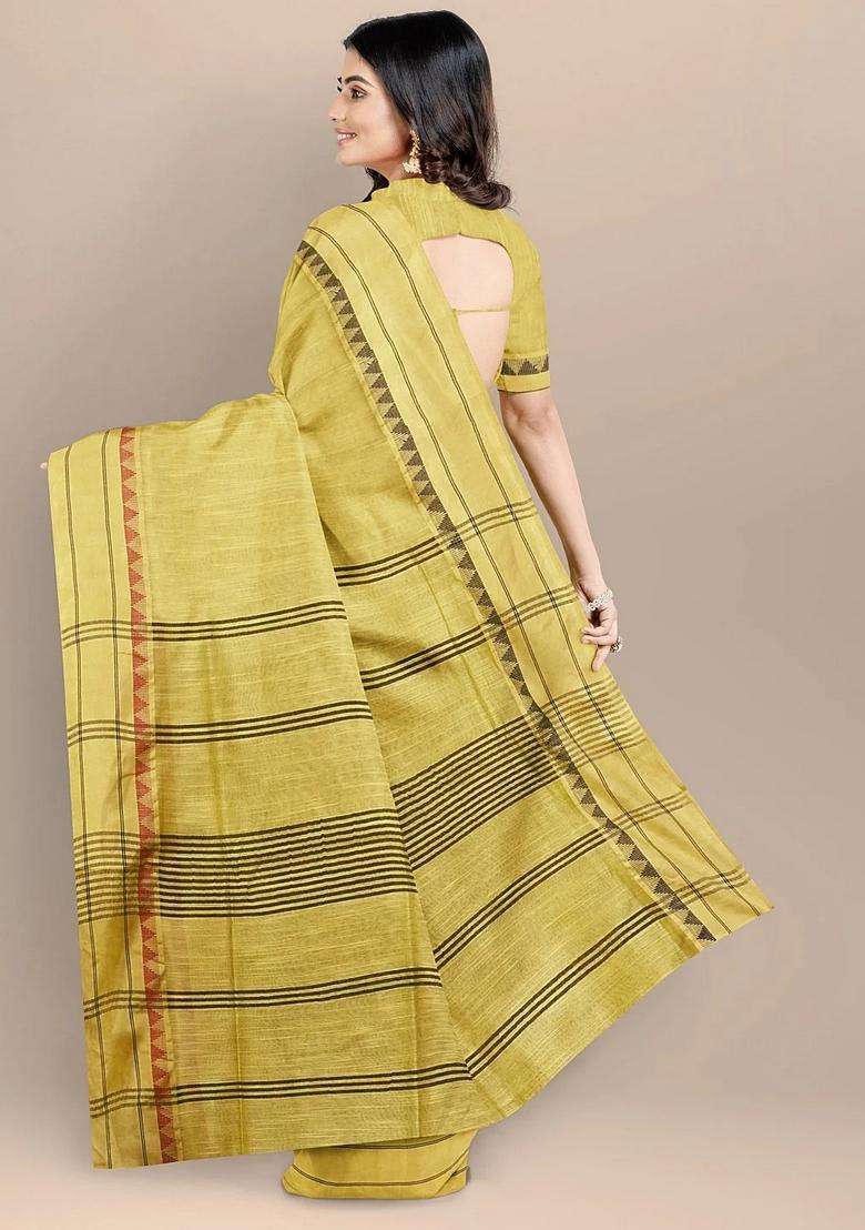 Yellow Color Silk Cotton Solid Maheshwari Handloom Saree With Traditional Woven Design For Women - Indya