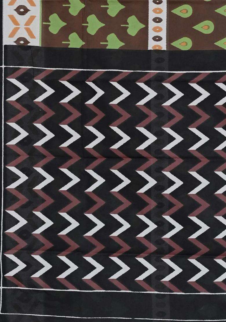 Brown Color Pure Cotton Hand Block Printed Handloom Saree For Women - Indya