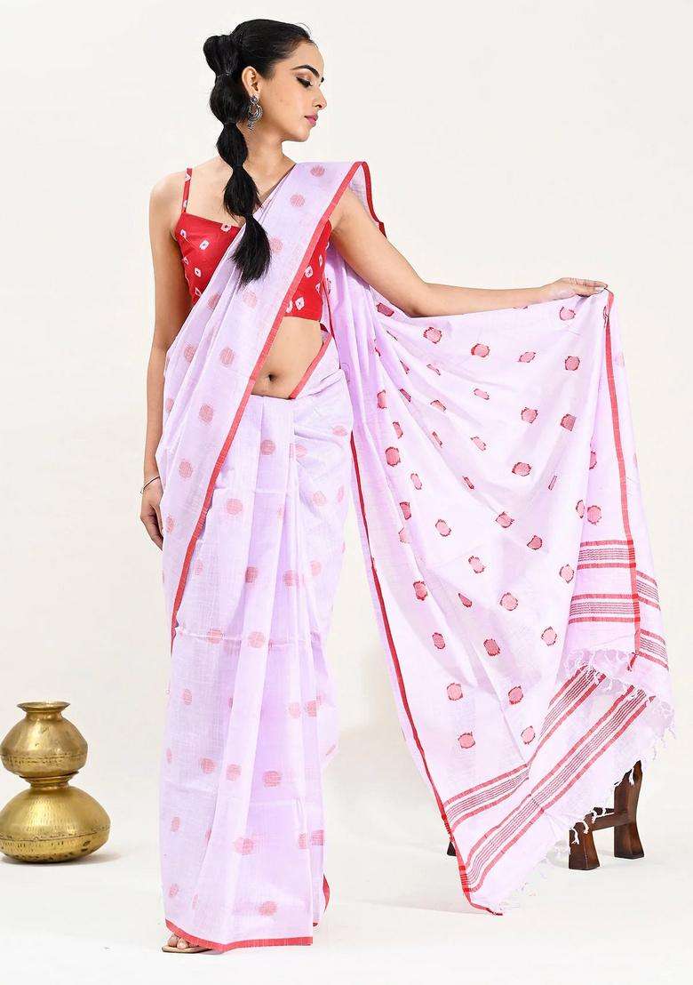 Purple Color Woven Design Pure Cotton Taant Handloom Saree With Traditional Woven Design For Women - Indya