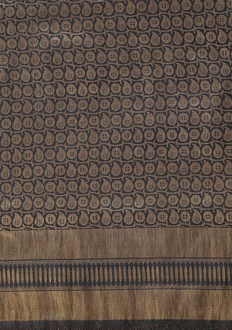 Charcoal Grey And Gold Colored Art Silk Woven Design Soft Silk Saree With Traditional Woven Design For Women - Indya