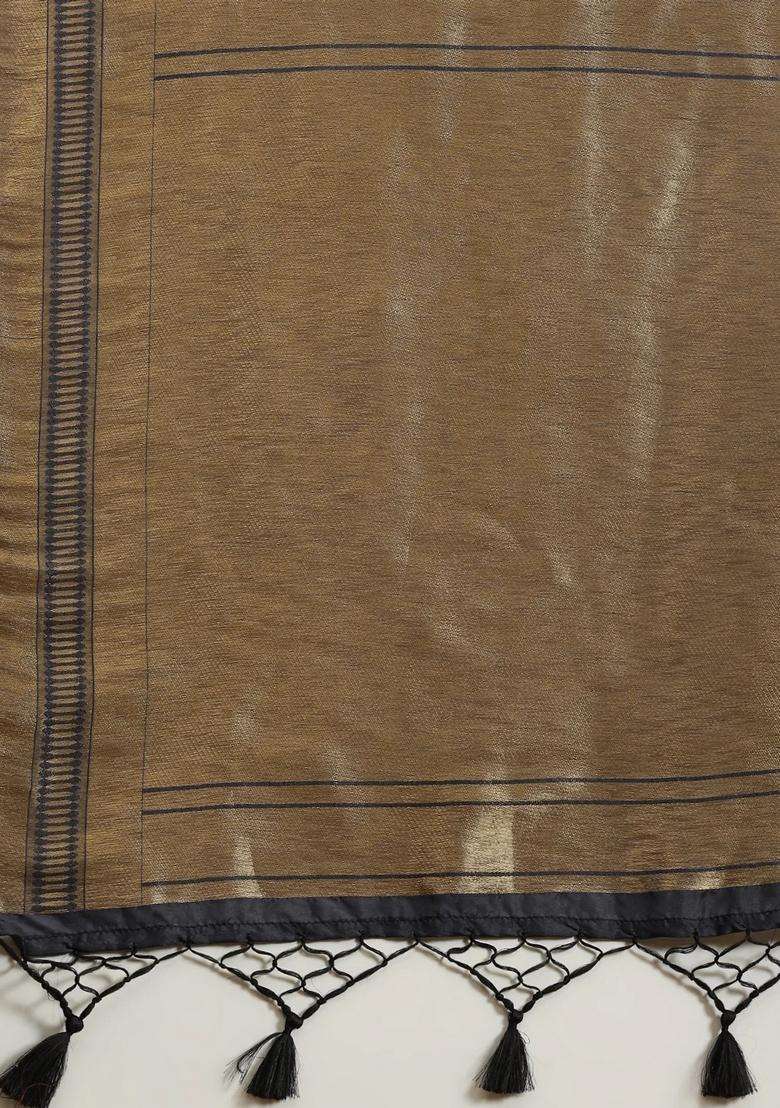 Charcoal Grey And Gold Colored Art Silk Woven Design Soft Silk Saree With Traditional Woven Design For Women - Indya