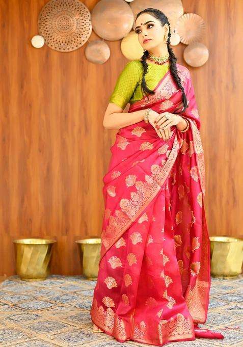 Magenta Color Pure Banarasi Silk Saree With All Over Minakari Work With Traditional Woven Design For Women